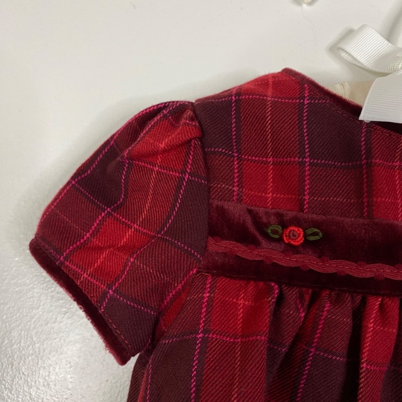 Vintage Little Bitty Holiday Dress Outfit Plaid Velvet Smocked Flowers 6-9 mo - Picture 6 of 15